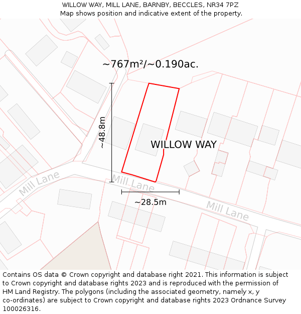 WILLOW WAY, MILL LANE, BARNBY, BECCLES, NR34 7PZ: Plot and title map