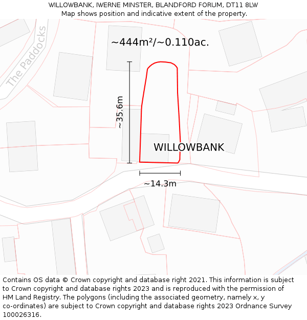 WILLOWBANK, IWERNE MINSTER, BLANDFORD FORUM, DT11 8LW: Plot and title map