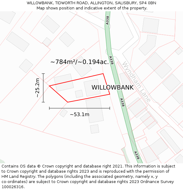 WILLOWBANK, TIDWORTH ROAD, ALLINGTON, SALISBURY, SP4 0BN: Plot and title map