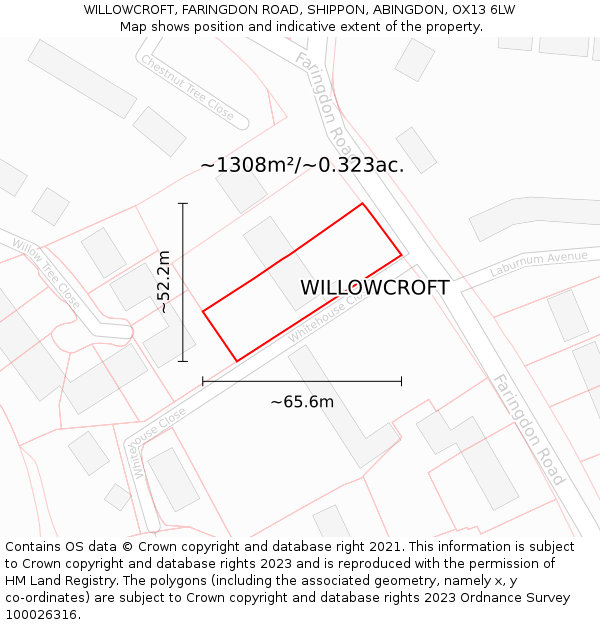 WILLOWCROFT, FARINGDON ROAD, SHIPPON, ABINGDON, OX13 6LW: Plot and title map