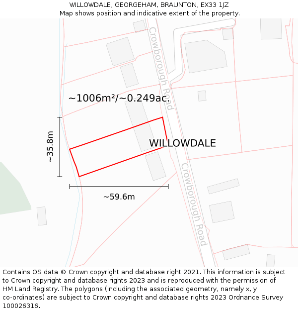 WILLOWDALE, GEORGEHAM, BRAUNTON, EX33 1JZ: Plot and title map
