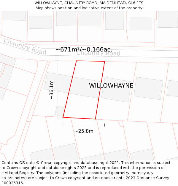 WILLOWHAYNE, CHAUNTRY ROAD, MAIDENHEAD, SL6 1TS: Plot and title map