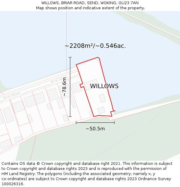 WILLOWS, BRIAR ROAD, SEND, WOKING, GU23 7AN: Plot and title map
