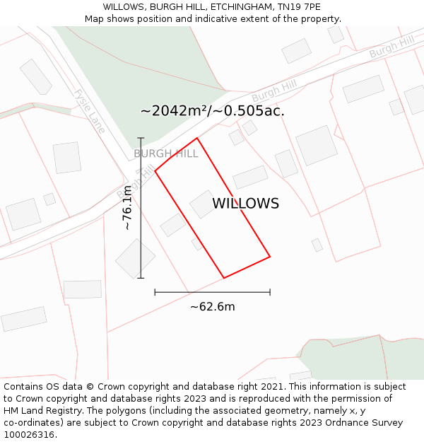 WILLOWS, BURGH HILL, ETCHINGHAM, TN19 7PE: Plot and title map