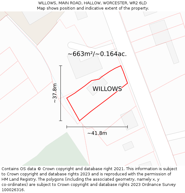 WILLOWS, MAIN ROAD, HALLOW, WORCESTER, WR2 6LD: Plot and title map