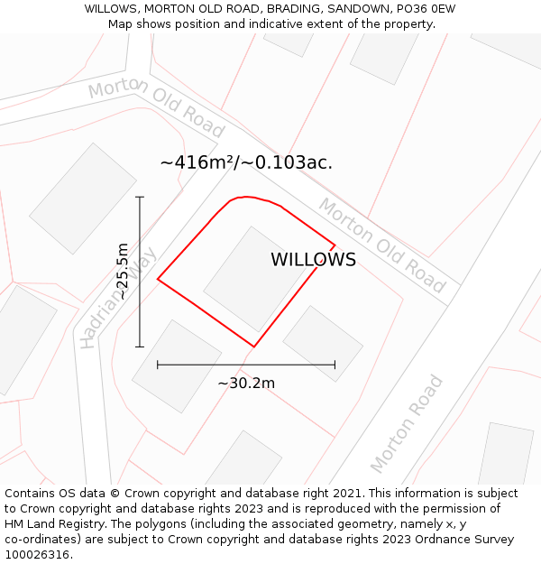 WILLOWS, MORTON OLD ROAD, BRADING, SANDOWN, PO36 0EW: Plot and title map