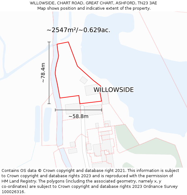 WILLOWSIDE, CHART ROAD, GREAT CHART, ASHFORD, TN23 3AE: Plot and title map
