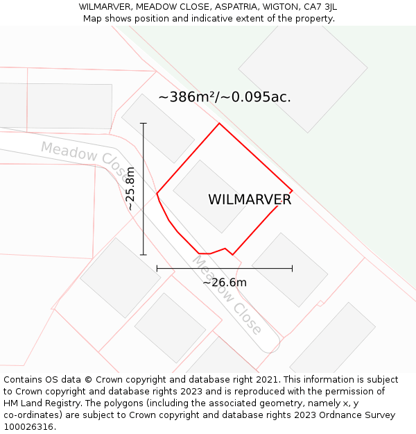 WILMARVER, MEADOW CLOSE, ASPATRIA, WIGTON, CA7 3JL: Plot and title map