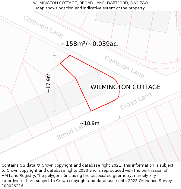 WILMINGTON COTTAGE, BROAD LANE, DARTFORD, DA2 7AQ: Plot and title map
