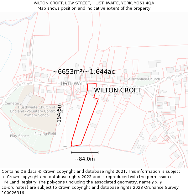 WILTON CROFT, LOW STREET, HUSTHWAITE, YORK, YO61 4QA: Plot and title map
