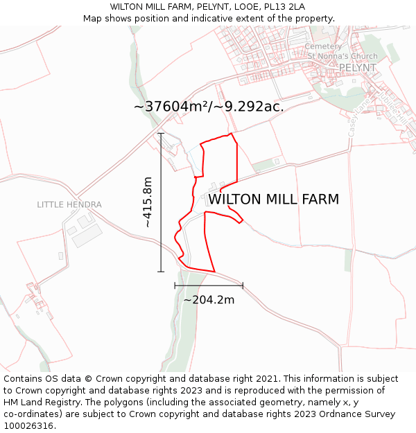 WILTON MILL FARM, PELYNT, LOOE, PL13 2LA: Plot and title map