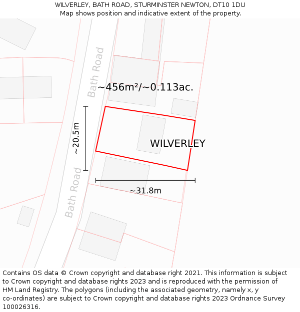WILVERLEY, BATH ROAD, STURMINSTER NEWTON, DT10 1DU: Plot and title map