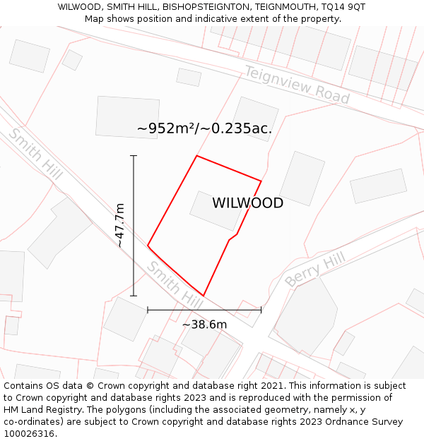 WILWOOD, SMITH HILL, BISHOPSTEIGNTON, TEIGNMOUTH, TQ14 9QT: Plot and title map