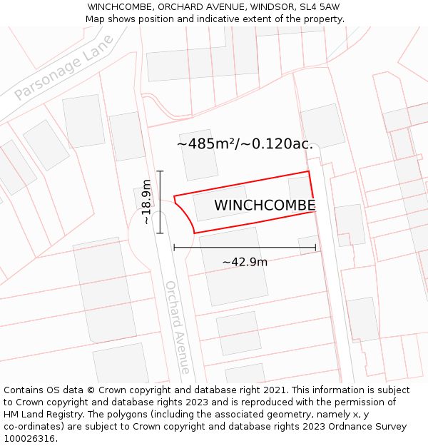 WINCHCOMBE, ORCHARD AVENUE, WINDSOR, SL4 5AW: Plot and title map