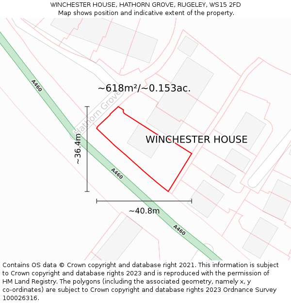 WINCHESTER HOUSE, HATHORN GROVE, RUGELEY, WS15 2FD: Plot and title map