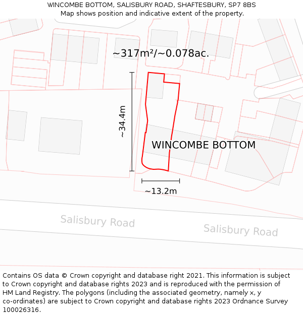 WINCOMBE BOTTOM, SALISBURY ROAD, SHAFTESBURY, SP7 8BS: Plot and title map