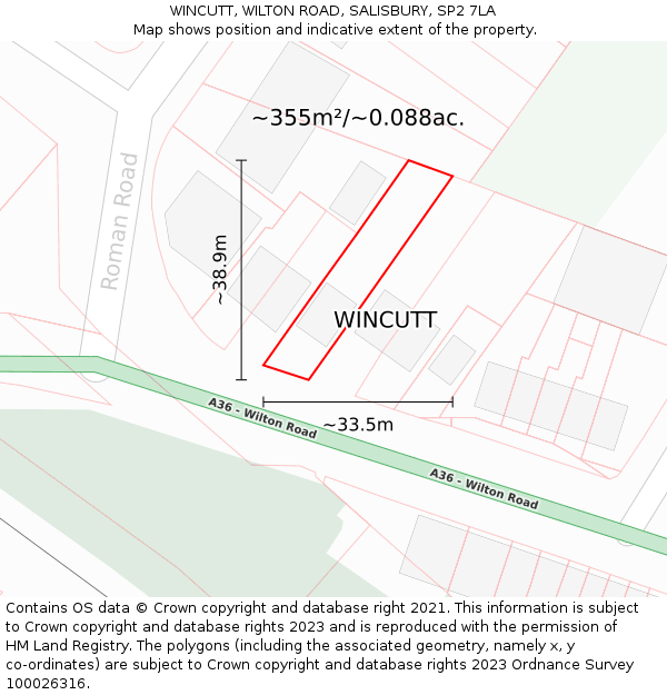 WINCUTT, WILTON ROAD, SALISBURY, SP2 7LA: Plot and title map