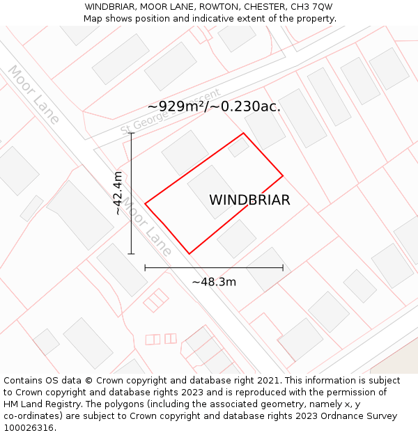 WINDBRIAR, MOOR LANE, ROWTON, CHESTER, CH3 7QW: Plot and title map