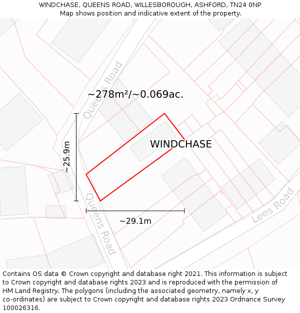 WINDCHASE, QUEENS ROAD, WILLESBOROUGH, ASHFORD, TN24 0NP: Plot and title map