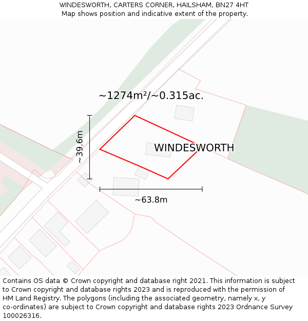 WINDESWORTH, CARTERS CORNER, HAILSHAM, BN27 4HT: Plot and title map