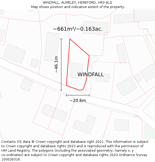 WINDFALL, ALMELEY, HEREFORD, HR3 6LQ: Plot and title map