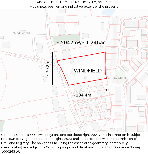 WINDFIELD, CHURCH ROAD, HOCKLEY, SS5 4SS: Plot and title map