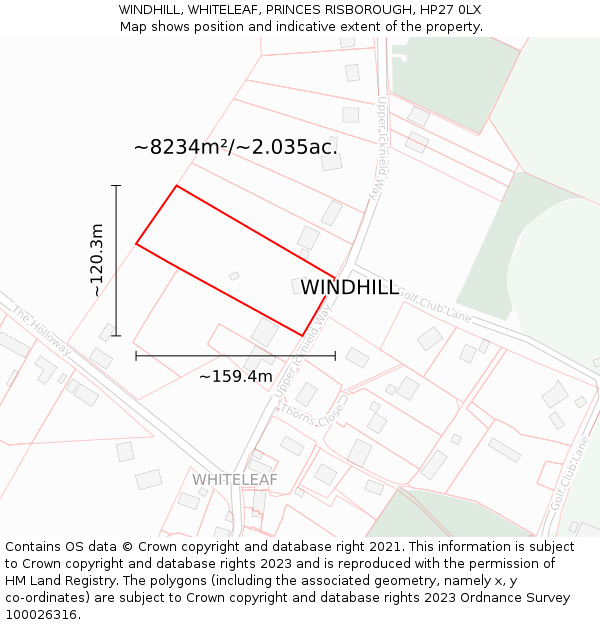WINDHILL, WHITELEAF, PRINCES RISBOROUGH, HP27 0LX: Plot and title map
