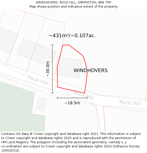 WINDHOVERS, ROCK HILL, ORPINGTON, BR6 7PP: Plot and title map