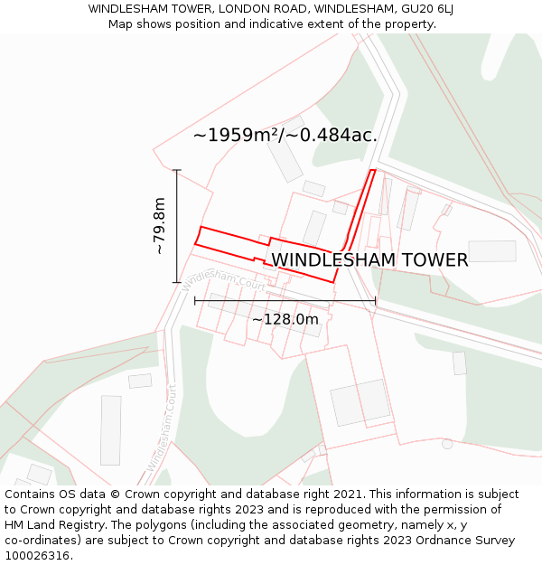 WINDLESHAM TOWER, LONDON ROAD, WINDLESHAM, GU20 6LJ: Plot and title map