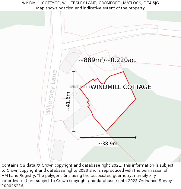 WINDMILL COTTAGE, WILLERSLEY LANE, CROMFORD, MATLOCK, DE4 5JG: Plot and title map