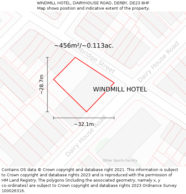 WINDMILL HOTEL, DAIRYHOUSE ROAD, DERBY, DE23 8HP: Plot and title map