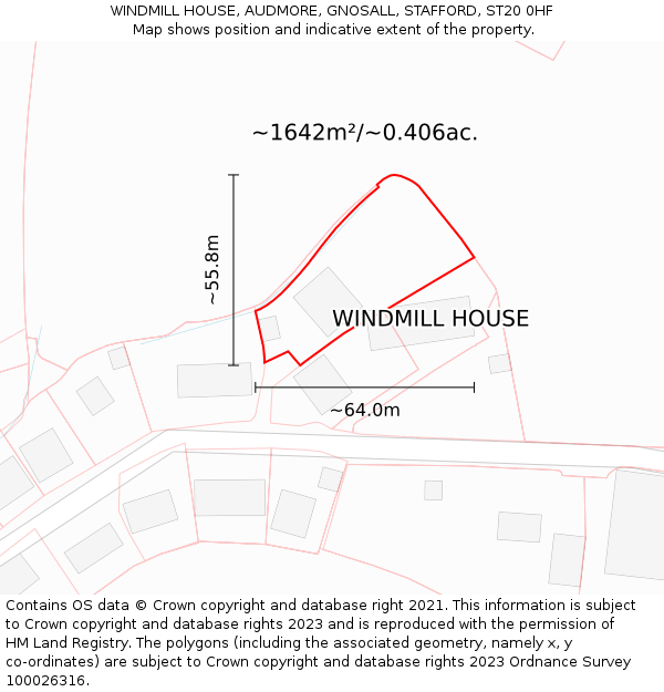 WINDMILL HOUSE, AUDMORE, GNOSALL, STAFFORD, ST20 0HF: Plot and title map