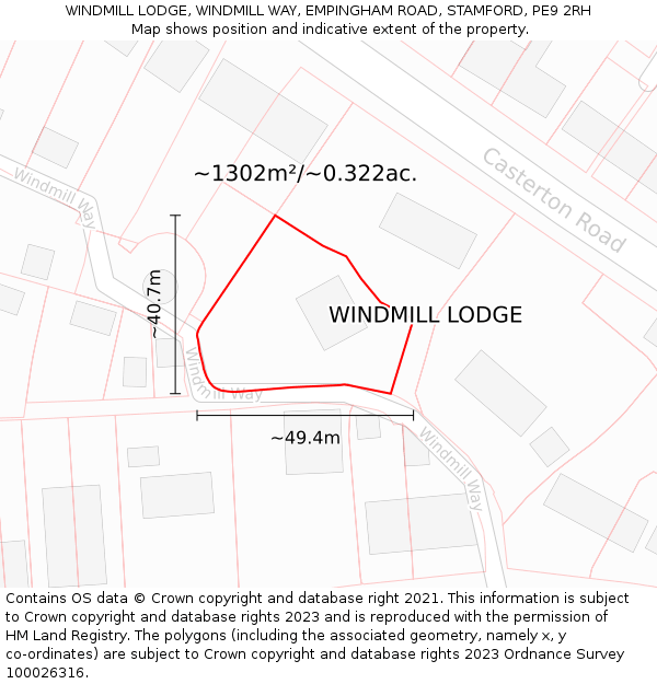 WINDMILL LODGE, WINDMILL WAY, EMPINGHAM ROAD, STAMFORD, PE9 2RH: Plot and title map