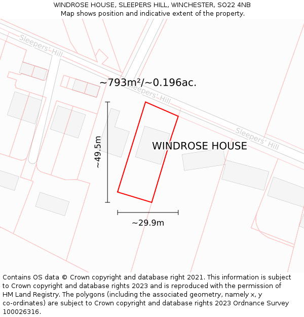 WINDROSE HOUSE, SLEEPERS HILL, WINCHESTER, SO22 4NB: Plot and title map