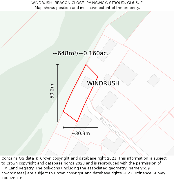 WINDRUSH, BEACON CLOSE, PAINSWICK, STROUD, GL6 6UF: Plot and title map