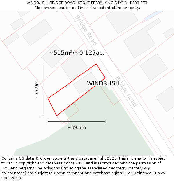 WINDRUSH, BRIDGE ROAD, STOKE FERRY, KING'S LYNN, PE33 9TB: Plot and title map