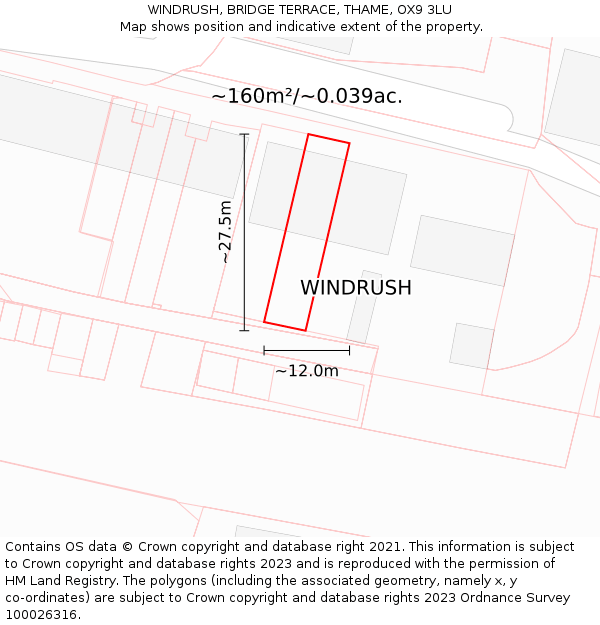 WINDRUSH, BRIDGE TERRACE, THAME, OX9 3LU: Plot and title map