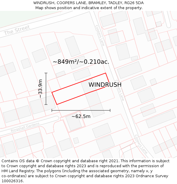 WINDRUSH, COOPERS LANE, BRAMLEY, TADLEY, RG26 5DA: Plot and title map