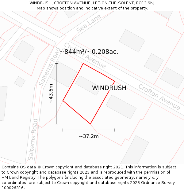 WINDRUSH, CROFTON AVENUE, LEE-ON-THE-SOLENT, PO13 9NJ: Plot and title map
