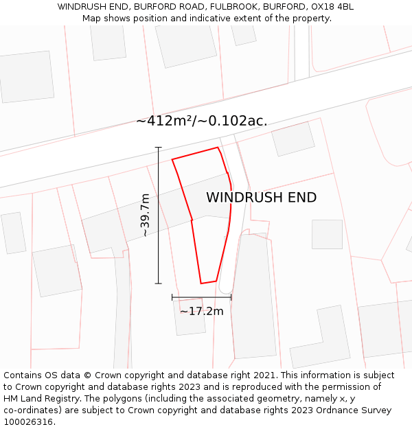 WINDRUSH END, BURFORD ROAD, FULBROOK, BURFORD, OX18 4BL: Plot and title map
