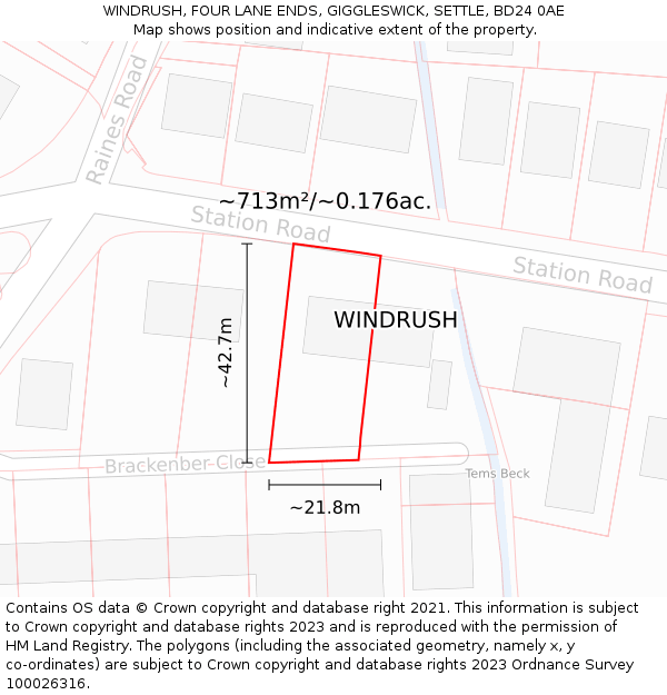 WINDRUSH, FOUR LANE ENDS, GIGGLESWICK, SETTLE, BD24 0AE: Plot and title map