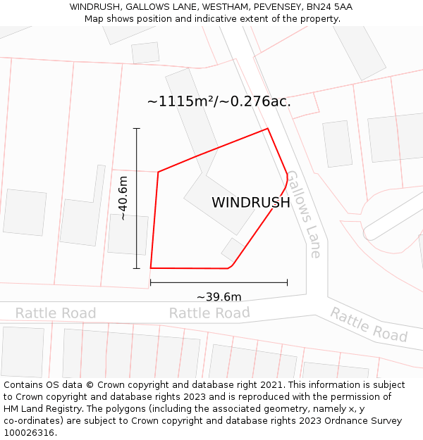 WINDRUSH, GALLOWS LANE, WESTHAM, PEVENSEY, BN24 5AA: Plot and title map