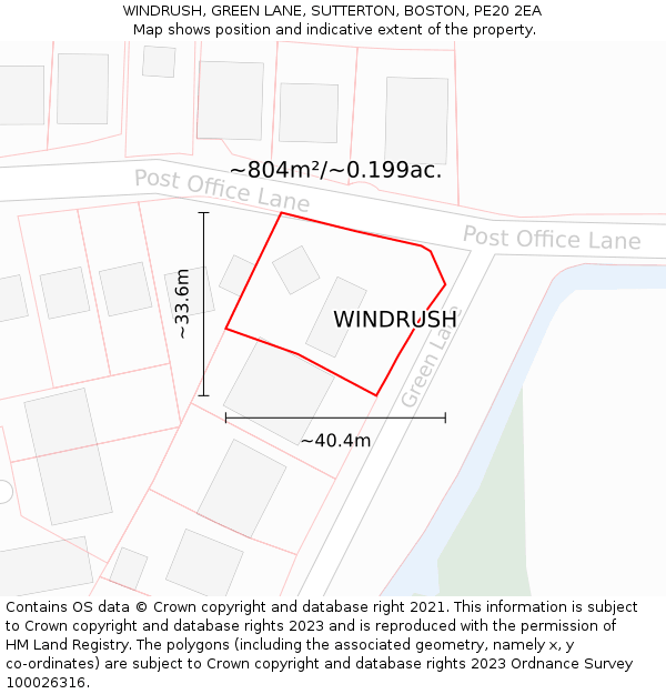 WINDRUSH, GREEN LANE, SUTTERTON, BOSTON, PE20 2EA: Plot and title map