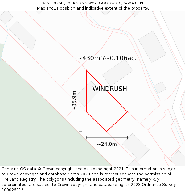 WINDRUSH, JACKSONS WAY, GOODWICK, SA64 0EN: Plot and title map