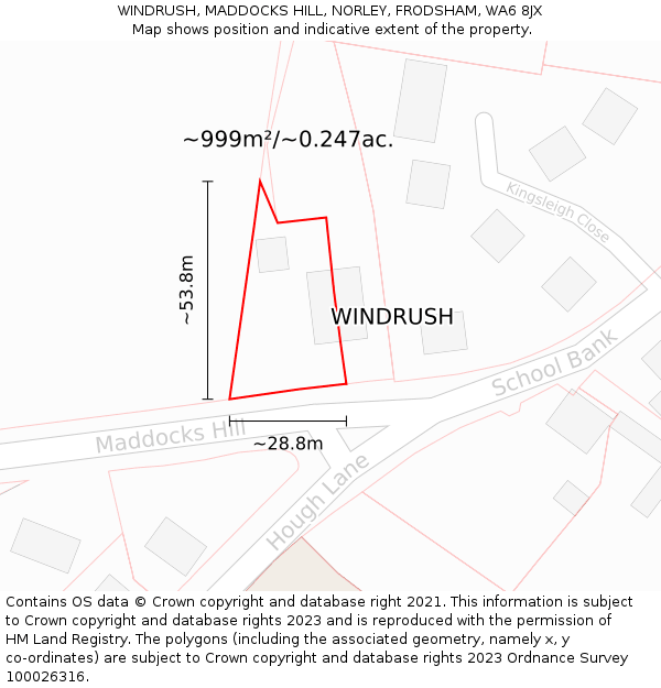 WINDRUSH, MADDOCKS HILL, NORLEY, FRODSHAM, WA6 8JX: Plot and title map