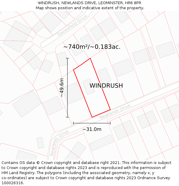 WINDRUSH, NEWLANDS DRIVE, LEOMINSTER, HR6 8PR: Plot and title map