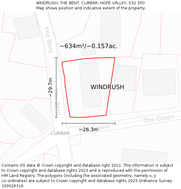 WINDRUSH, THE BENT, CURBAR, HOPE VALLEY, S32 3YD: Plot and title map