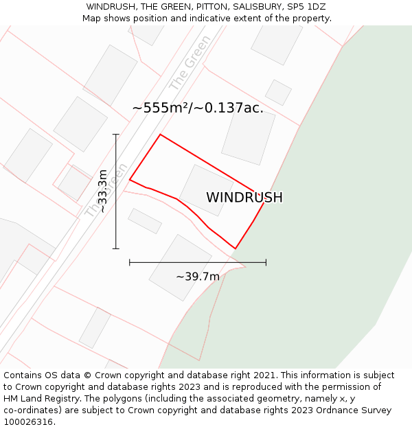 WINDRUSH, THE GREEN, PITTON, SALISBURY, SP5 1DZ: Plot and title map