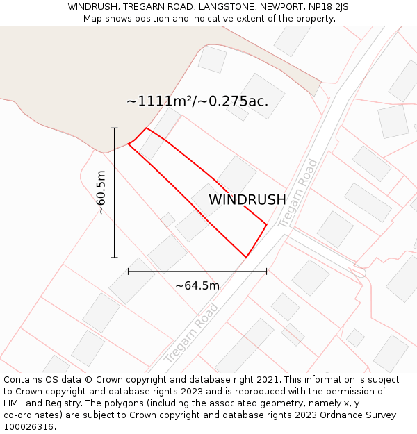 WINDRUSH, TREGARN ROAD, LANGSTONE, NEWPORT, NP18 2JS: Plot and title map
