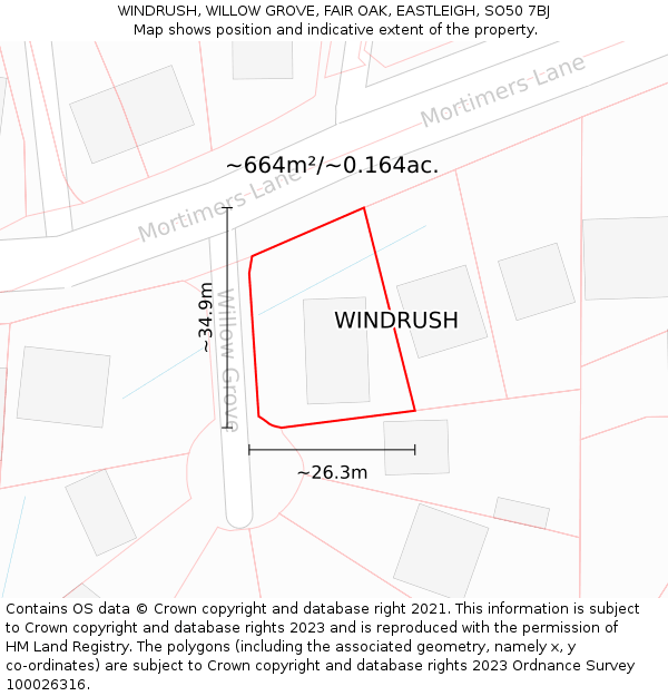WINDRUSH, WILLOW GROVE, FAIR OAK, EASTLEIGH, SO50 7BJ: Plot and title map